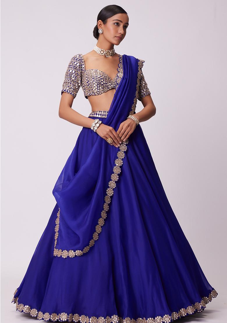 Multi Color Embroidered Georgette Lehenga Set With Dupatta - Indya