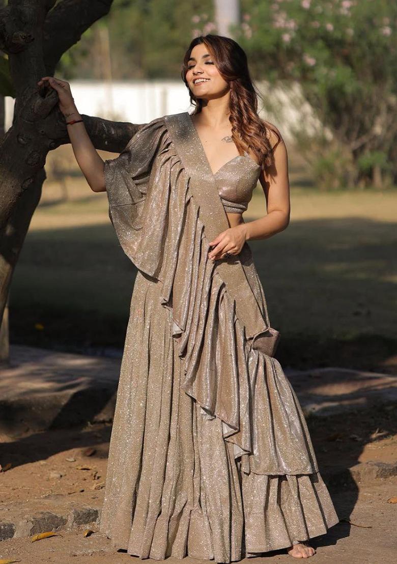 Multi Color Embroidered Silk Lehenga Set With Dupatta - Indya