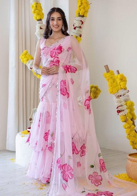 Multi Color Printed Georgette Lehenga Set With Dupatta