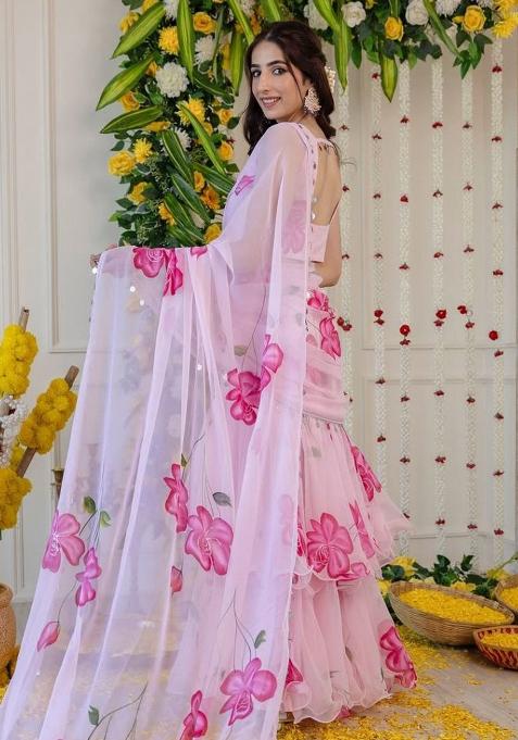 Multi Color Printed Georgette Lehenga Set With Dupatta