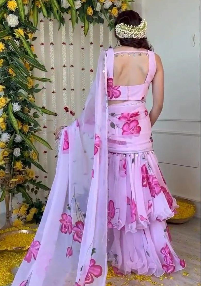 Multi Color Printed Georgette Lehenga Set With Dupatta