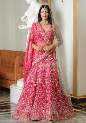 Multi Color Embroidered Silk Lehenga Set With Dupatta