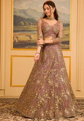 Multi Color Sequence Embroidery Georgette Lehenga Set With Dupatta