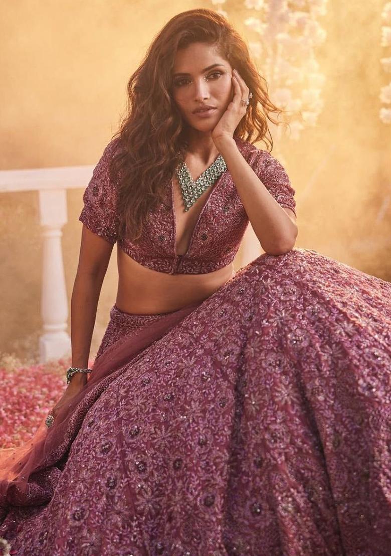 Multi Color Sequence Embroidery Chinon Lehenga Set With Dupatta - Indya