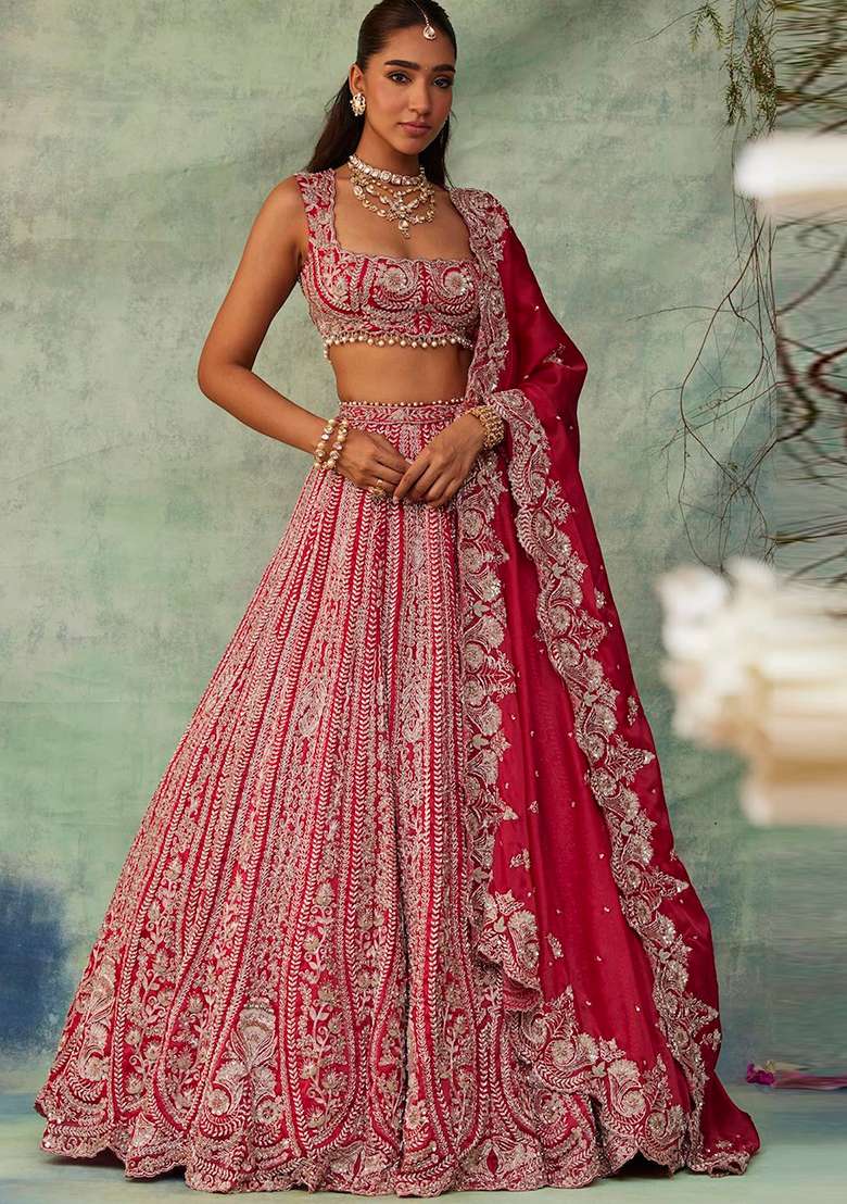 Multi Color Sequence Embroidery Silk Blend Lehenga Set With Dupatta for Diwali and Festive Wear - Indya