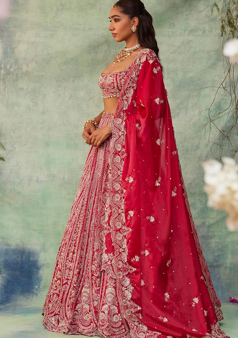 Multi Color Sequence Embroidery Silk Lehenga Set With Dupatta - Indya