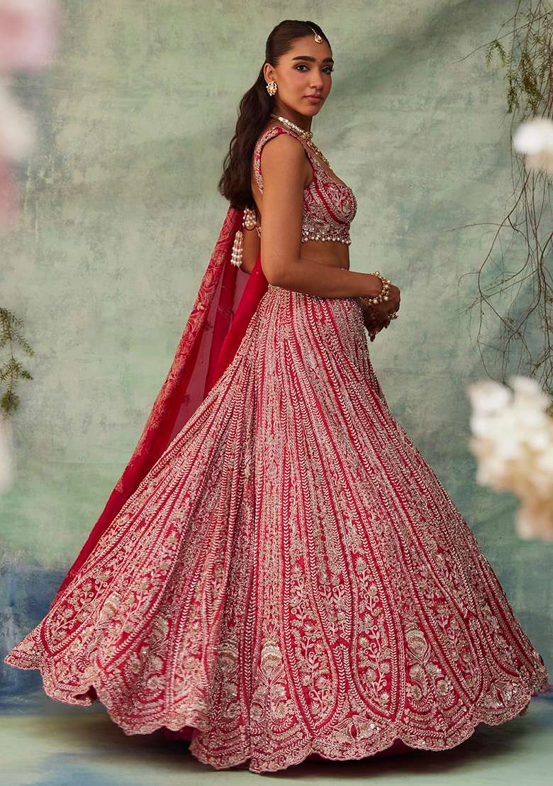 Multi Color Sequence Embroidery Silk Blend Lehenga Set With Dupatta for Diwali and Festive Wear - Indya