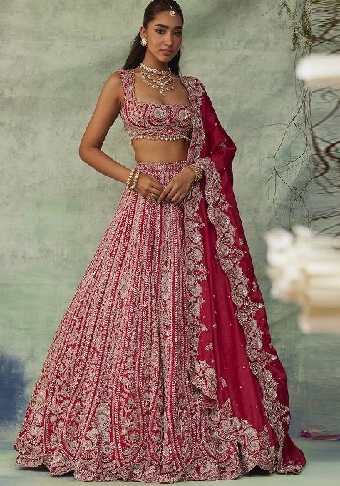 Multi Color Sequence Embroidery Silk Lehenga Set With Dupatta