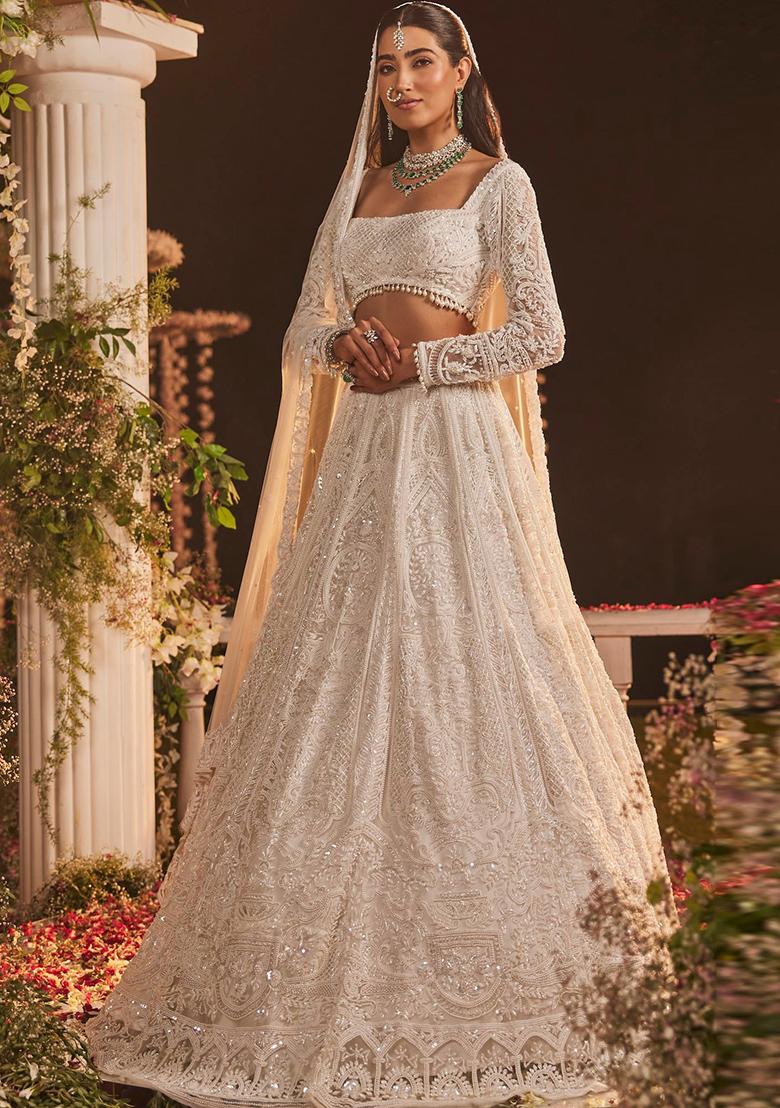 Multi Color Sequence Embroidery Net Lehenga Set With Dupatta - Indya