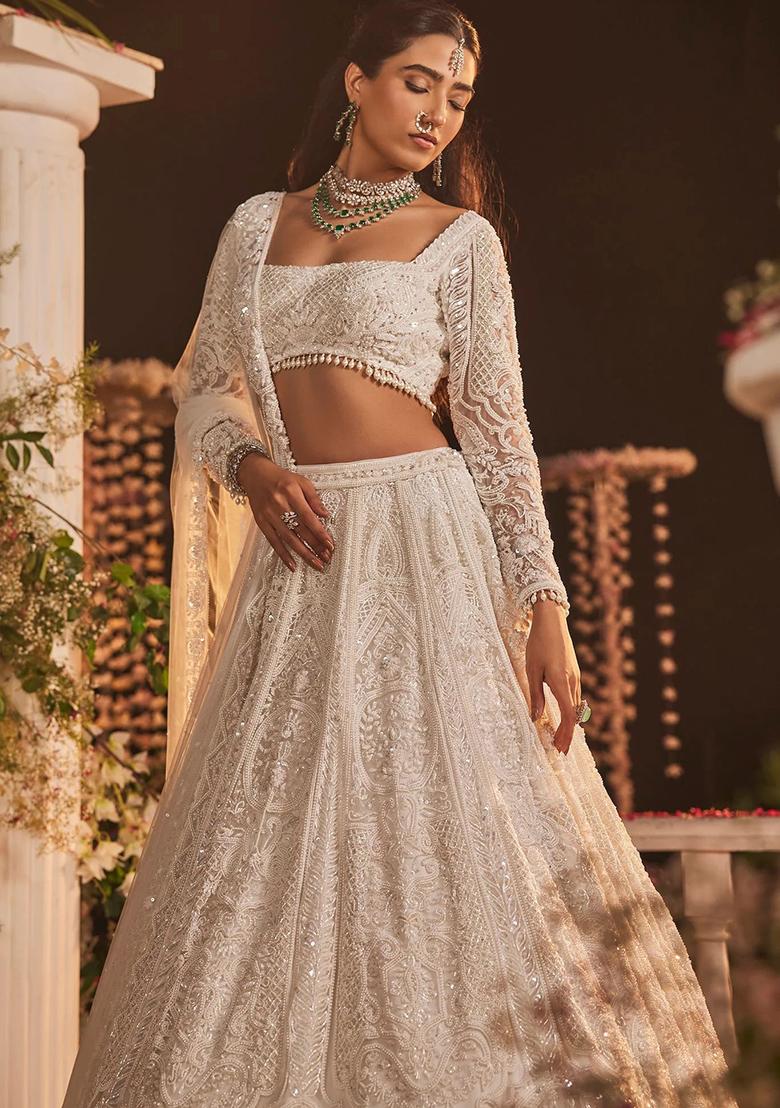 Multi Color Sequence Embroidery Net Lehenga Set With Dupatta