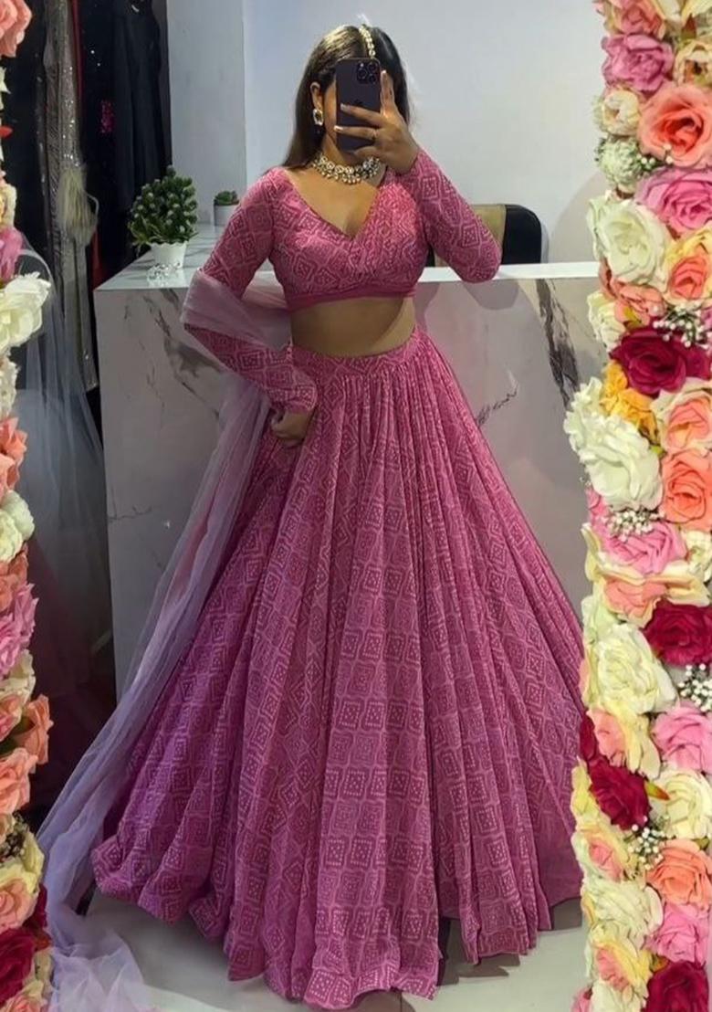 Multi Color Printed Georgette Lehenga Set With Dupatta