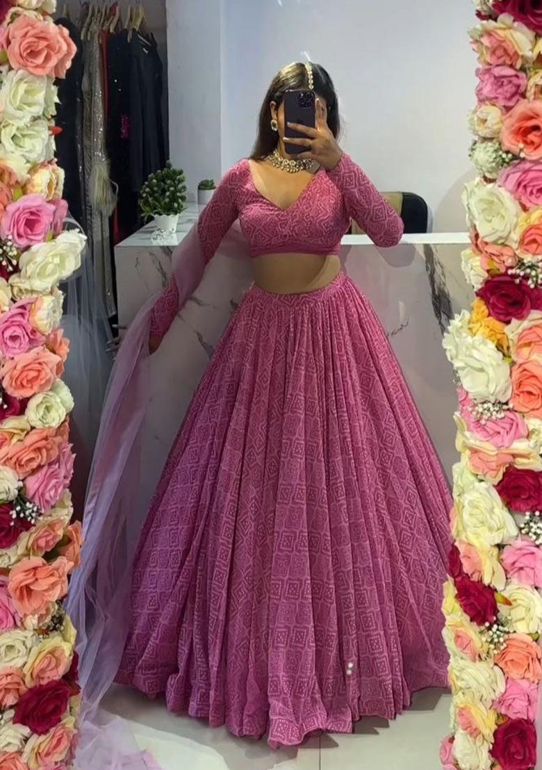 Multi Color Printed Georgette Lehenga Set With Dupatta