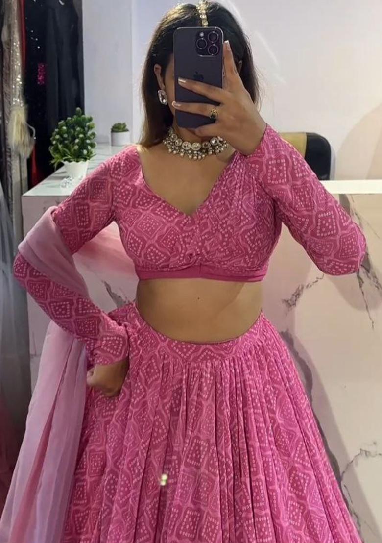 Multi Color Printed Georgette Lehenga Set With Dupatta