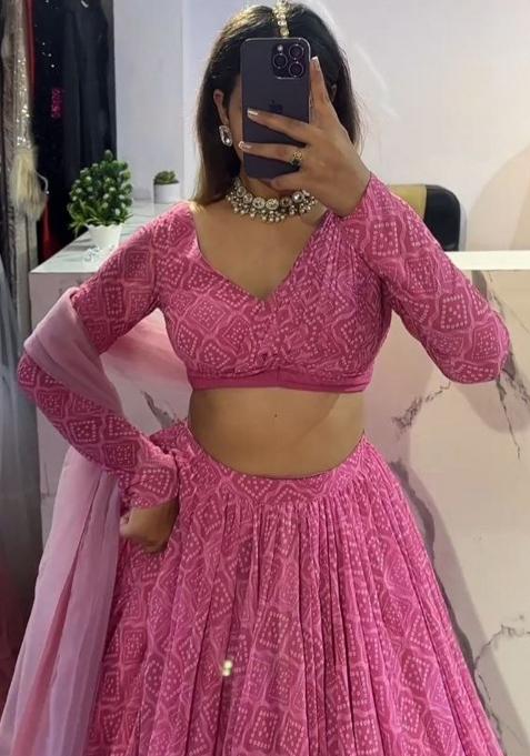 Multi Color Printed Georgette Lehenga Set With Dupatta