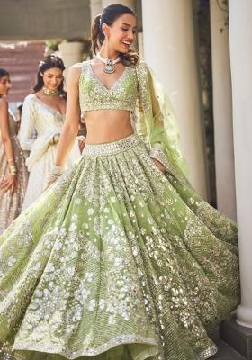 Multi Color Embroidered Georgette Lehenga Set With Dupatta