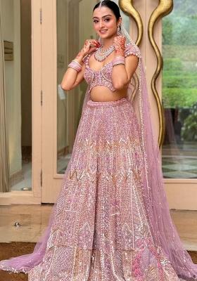 Multi Color Sequence Embroidery Silk Lehenga Set With Dupatta