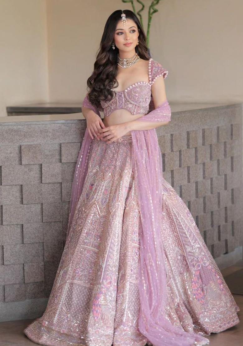 Multi Color Sequence Embroidery Silk Lehenga Set With Dupatta - Indya