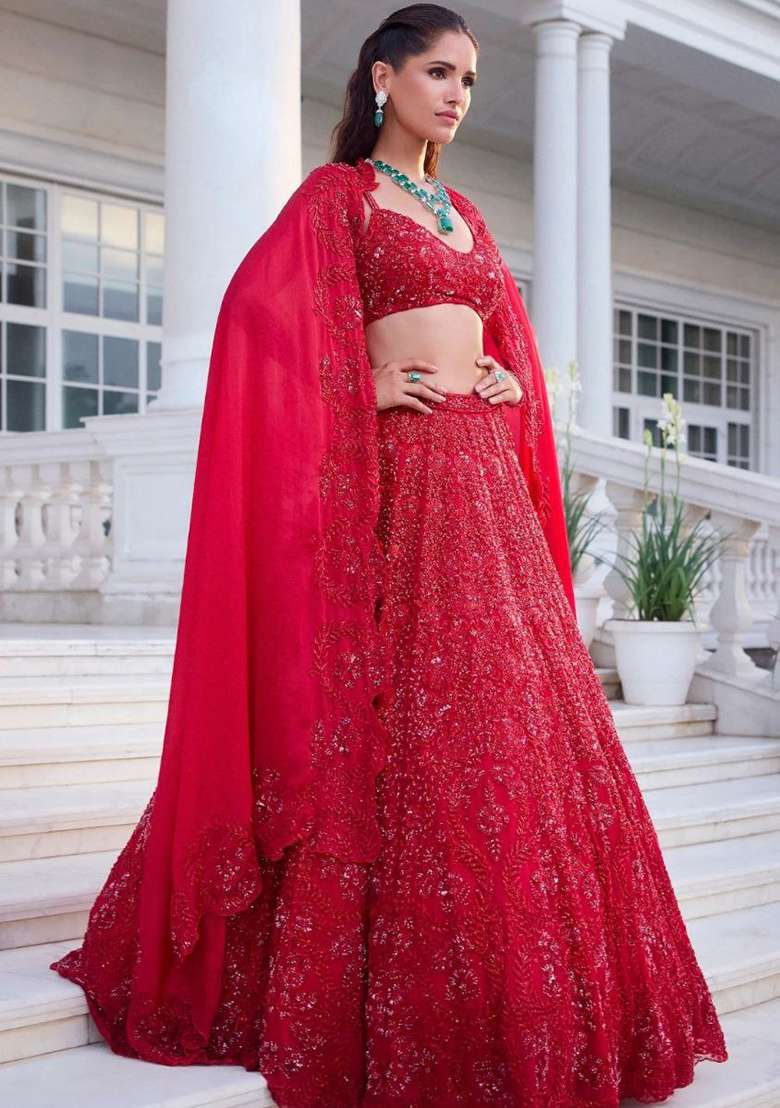 Multi Color Sequence With Dupatta Silk Blend Lehenga Set with Embroidery for Diwali | Wedding & Festive Wear - Indya