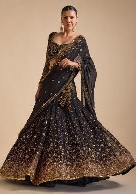 Multi Color Sequence Embroidery Georgette Lehenga Set With Dupatta