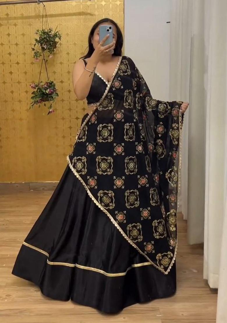 Multi Color Embroidered Silk Lehenga Set With Dupatta