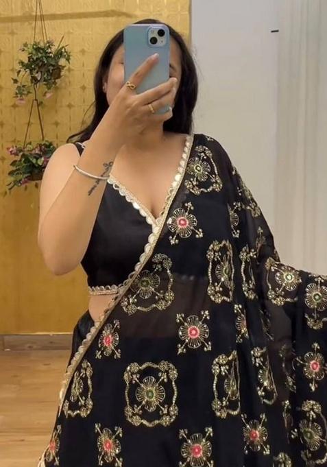 Multi Color Embroidered Silk Lehenga Set With Dupatta