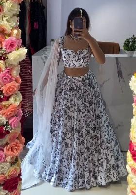 Multi Color Printed Chinon Lehenga Set With Dupatta