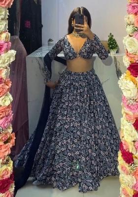 Multi Color Printed Chinon Lehenga Set With Dupatta