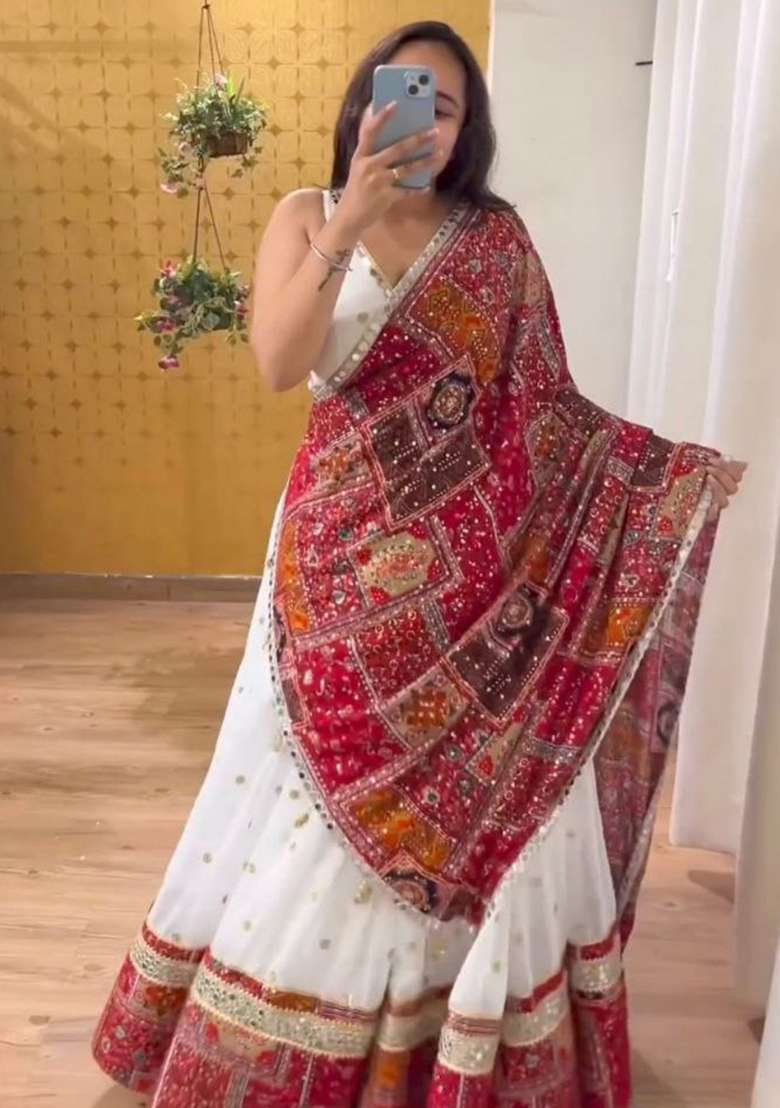 Multi Color Embroidered Georgette Chaniya Choli Set For Navratri And Garba for Diwali and Festive Wear - Indya