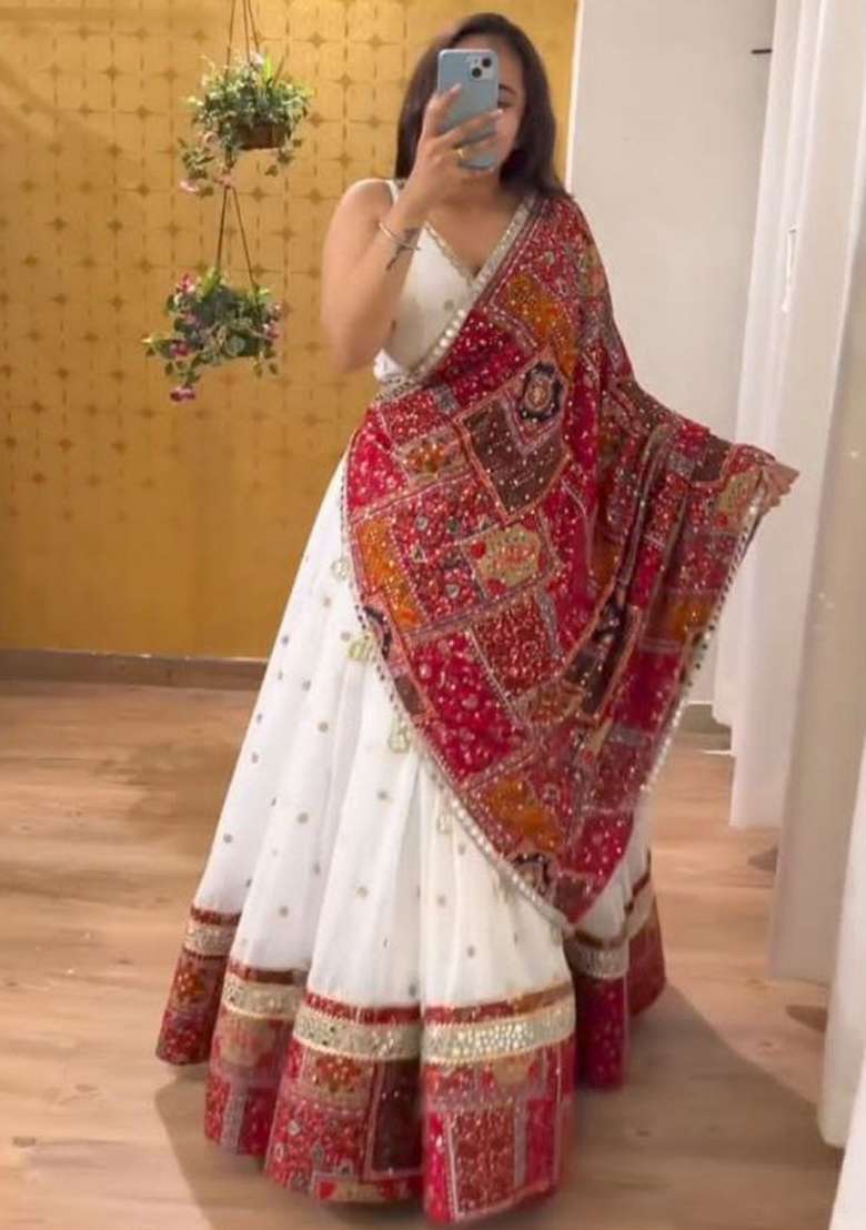 Multi Color Embroidered Georgette Chaniya Choli Set For Navratri And Garba for Diwali and Festive Wear - Indya