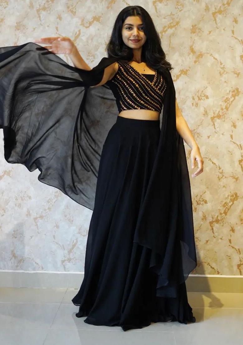 Multi Color Embroidered Georgette Lehenga Set With Dupatta - Indya