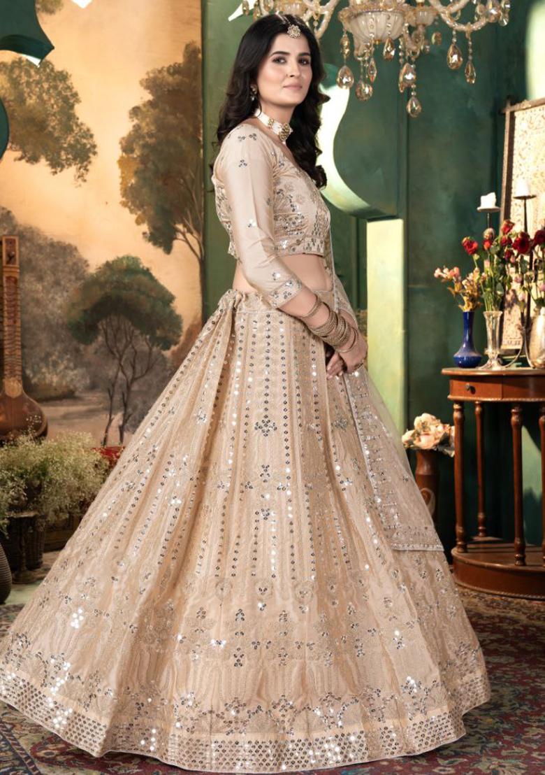 Multi Color Sequence Embroidery Net Lehenga Set With Dupatta
