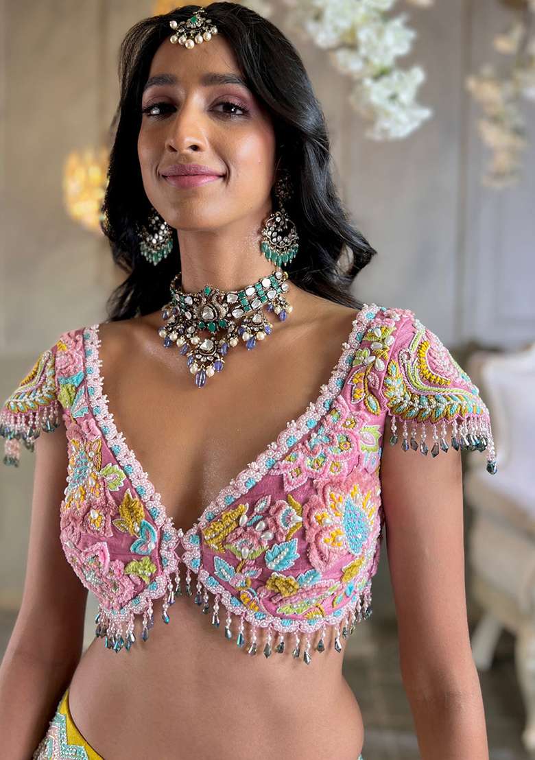 Multi Color Sequence Embroidery Silk Blend Lehenga Set With Dupatta for Diwali and Festive Wear - Indya
