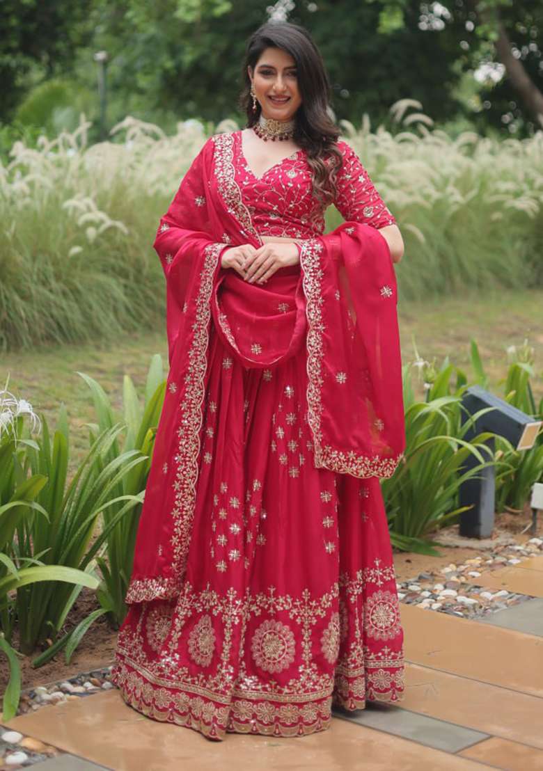 Pink Thread Rangoli Silk Blend Lehenga Set with Embroidered for Diwali | Wedding & Festive Wear - Indya
