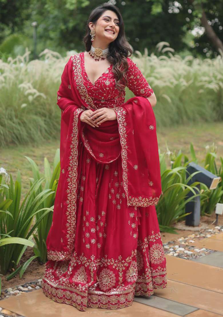 Pink Thread Rangoli Silk Blend Lehenga Set with Embroidered for Diwali | Wedding & Festive Wear - Indya