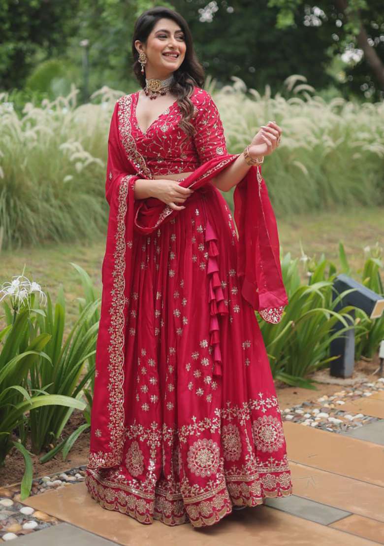 Pink Thread Rangoli Silk Blend Lehenga Set with Embroidered for Diwali | Wedding & Festive Wear - Indya