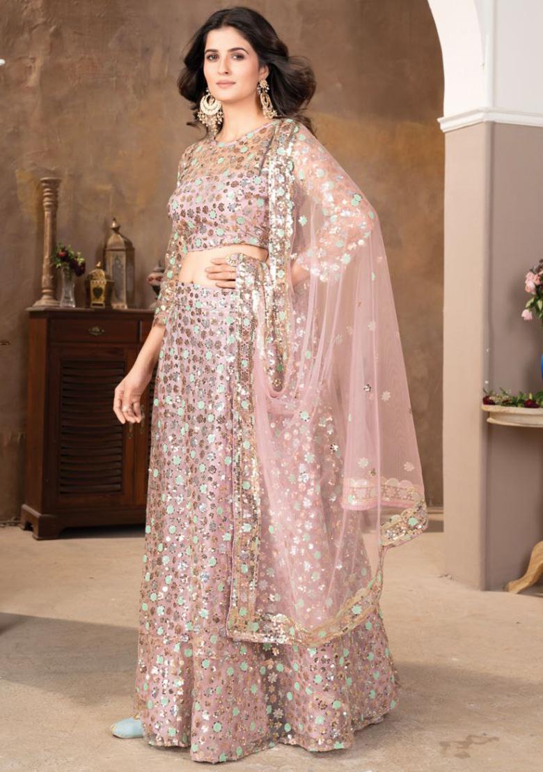 Multi Color Embroidered Silk Lehenga Set With Dupatta - Indya