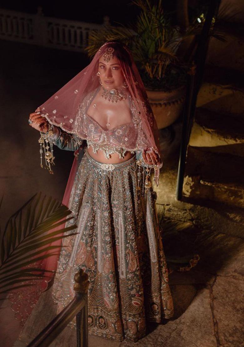 Multi Color Sequence Embroidery Silk Lehenga Set With Dupatta - Indya