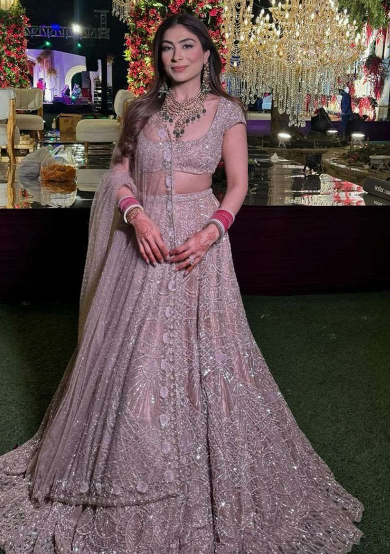 Multi Color Embroidered Silk Blend Lehenga Set With Dupatta for Diwali and Festive Wear - Indya