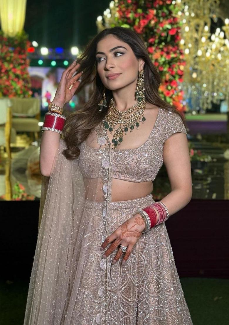 Multi Color Embroidered Silk Lehenga Set With Dupatta - Indya