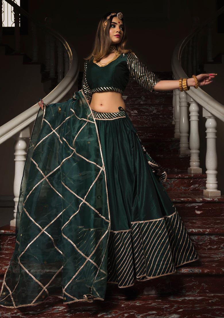 Multi Color Embroidered Silk Lehenga Set With Dupatta - Indya