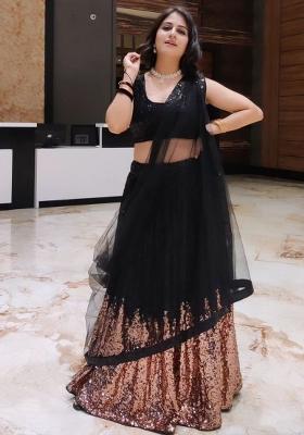 Multi Color Embroidered Georgette Lehenga Set With Dupatta