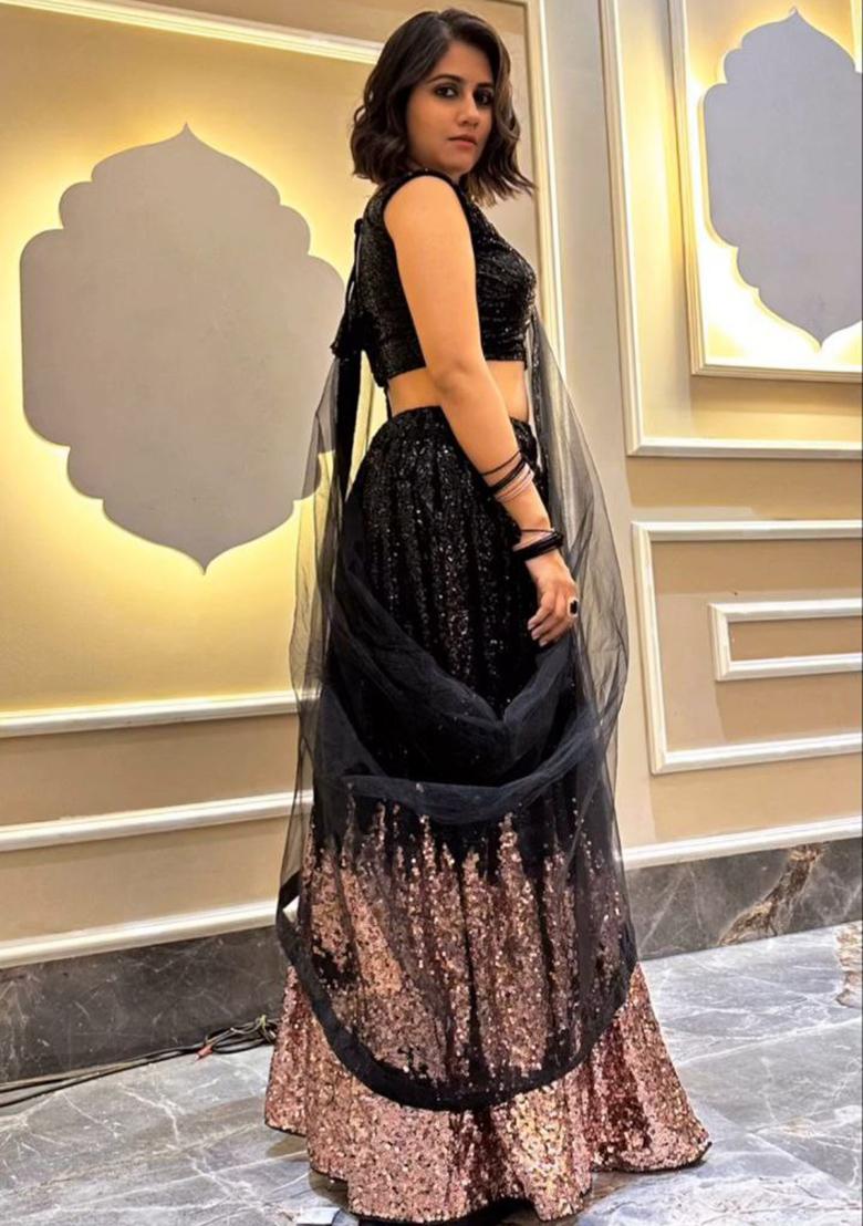 Multi Color Embroidered Georgette Lehenga Set With Dupatta - Indya