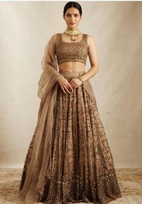 Multi Color Embroidered Silk Lehenga Set With Dupatta