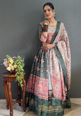 Multi Color Printed Silk Lehenga Set With Dupatta