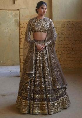 Multi Color Embroidered Georgette Lehenga Set With Dupatta