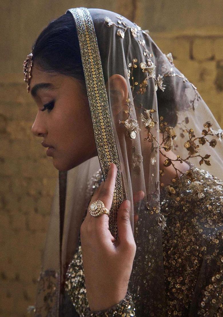 Multi Color Embroidered Georgette Lehenga Set With Dupatta - Indya