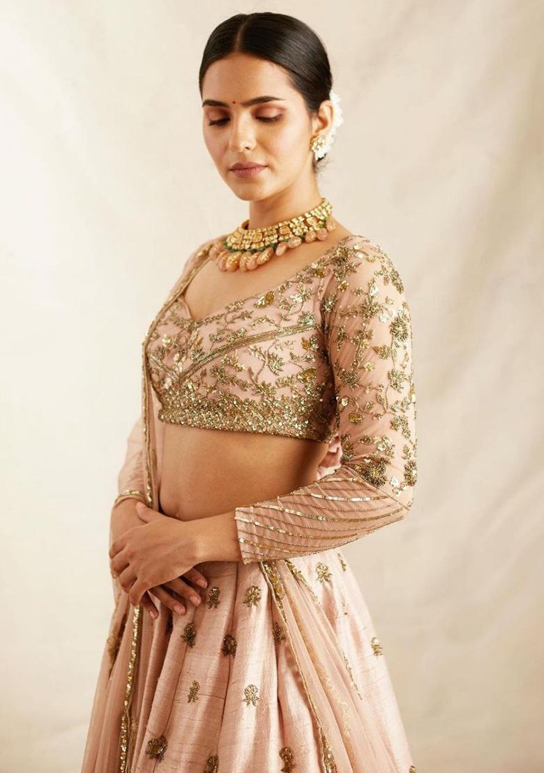 Multi Color Sequence Embroidery Georgette Lehenga Set With Dupatta - Indya