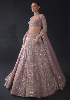 Multi Color Sequence Embroidery Silk Lehenga Set With Dupatta