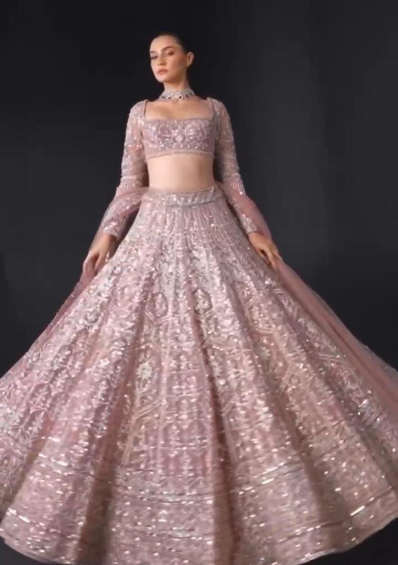 Multi Color Sequence Embroidery Silk Lehenga Set With Dupatta - Indya