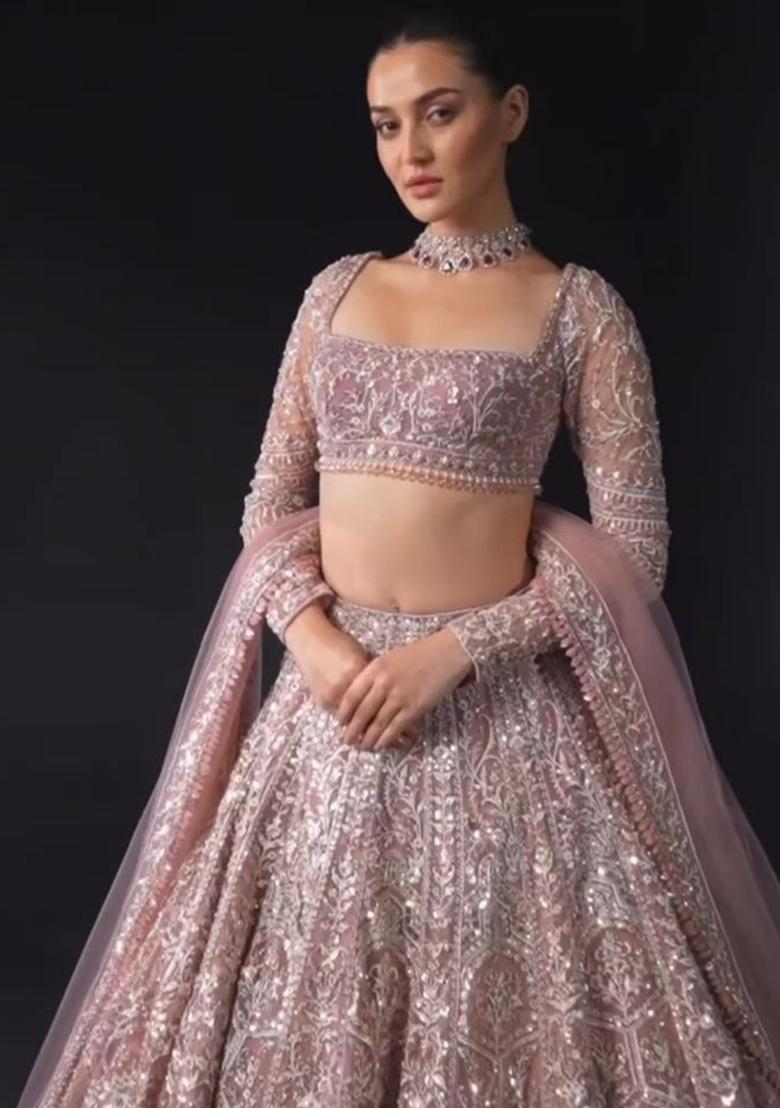 Multi Color Sequence Embroidery Silk Lehenga Set With Dupatta - Indya